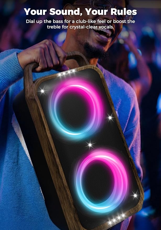 Portable Bluetooth Speaker: 240W Peak Powerful Loud Sound Deep Bass Wireless Boombox Large Subwoofer 15 Hours Battery Life Fast Charging with Led Light Show for Party Outdoor Camping Backyard