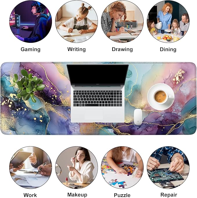 Mouse Pad, Large Anti-Slip with Stitched Edges Desk Mat Desktop Laptop Computer Desk Keyboard Mat,Table Protector Blotter Mat (Purple, 31.5" x 11.8")