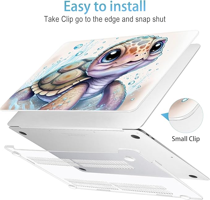 Mektron Case for MacBook Air 13 inch M1 A2337 A2179 A1932,Hard Cover 2018-2021 Air 13-inch with Touch ID, Exclusively Designed Protective Shell with Keyboard Skin+Screen Protector, Cute Turtle