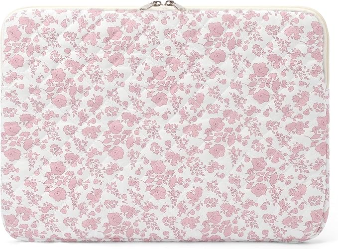 Puffy Laptop Sleeve 13-15.6 Inch Cute Quilted Laptop Protective Case Padded Floral Computer Sleeve for MacBook (B-Pink Floral, 15 Inch)