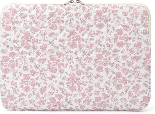 Puffy Laptop Sleeve 13-15.6 Inch Cute Quilted Laptop Protective Case Padded Floral Computer Sleeve for MacBook (B-Pink Floral, 15 Inch)