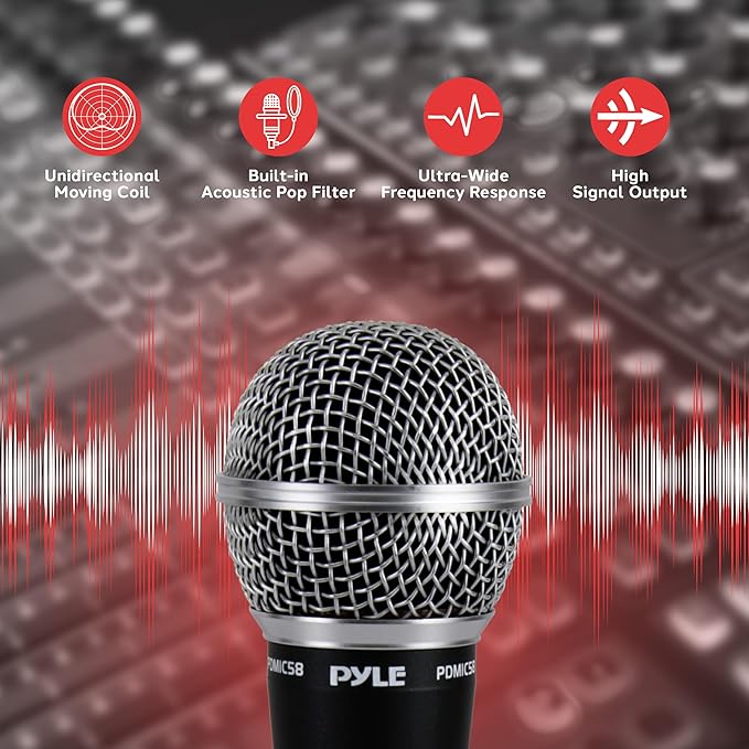 Pyle Professional Dynamic Microphone - 2-Pack Unidirectional Handheld Mic with Built-in Pop Filter, High Signal Output, 15 ft. XLR Audio Cable, Ideal for Stage, Karaoke & Studio Performances
