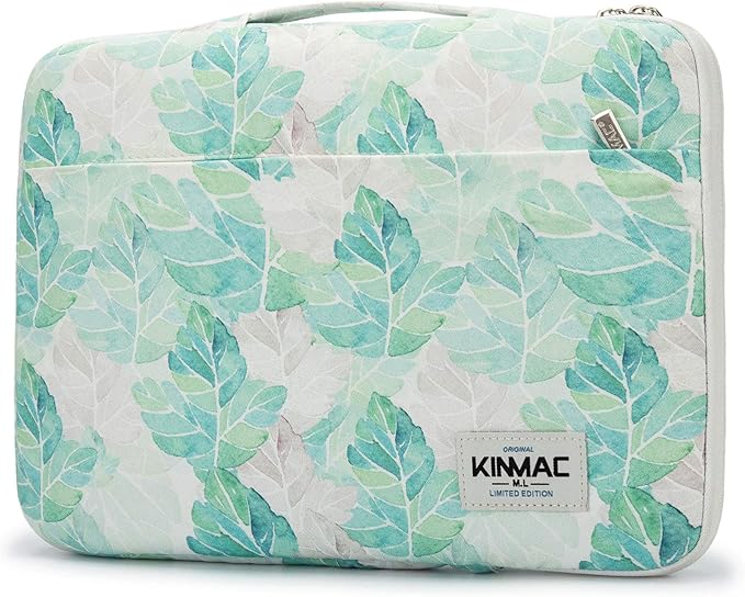 Kinmac 360° Heavy Duty Protective Laptop Computer Sleeve case Bag Cover with Handle for MacBook Pro 14 inch,14 inch-14.4 inch HP Lenovo Dell ASUS Acer Laptop (Green Leaf)
