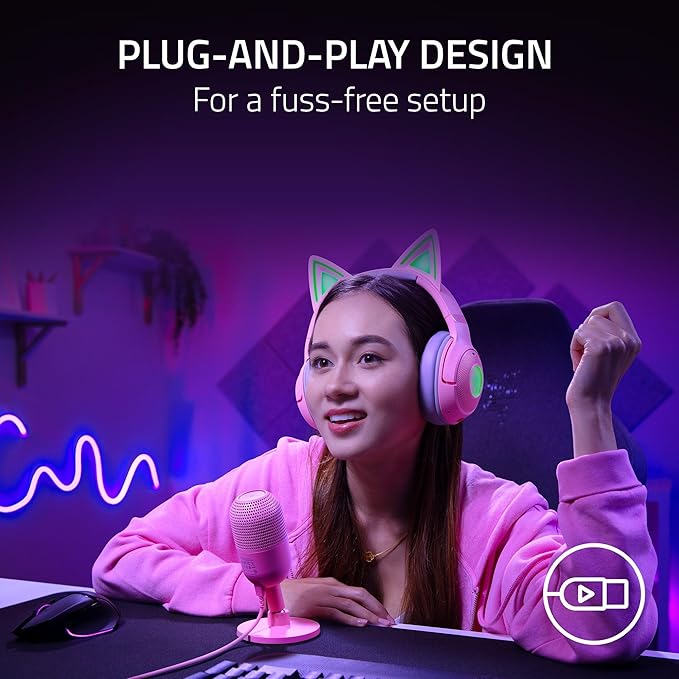 Razer Seiren V3 Mini USB Microphone: Condenser Mic - Supercardioid Pickup Pattern - Tap-to-Mute Sensor with LED Indicator - Shock Absorber - Ultra Compact - PC, Discord, OBS Studio, XSplit - Quartz