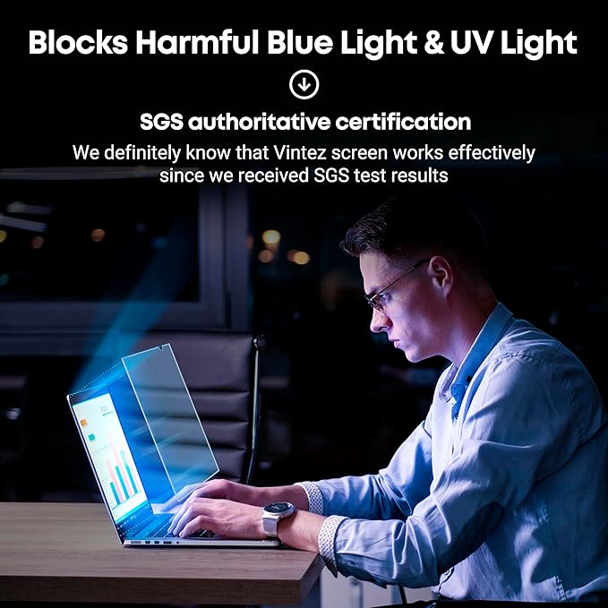 VINTEZ 14 inch Blue Light Blocking Screen Protector Panel for 16:9 Widescreen Computer Monitor and Laptop - PC Anti-UV Eye Protection Filter Film - Anti-Scratch Diagonal Frame Shield [2 Pack]