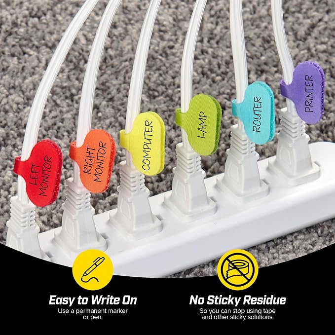 Wrap-It Storage - Cable Labels - Oval, Multi-Color (36 Pack) - Write-On Wire Tags for Cord Identification with Power Strips Behind Desks and TVs - Image 2