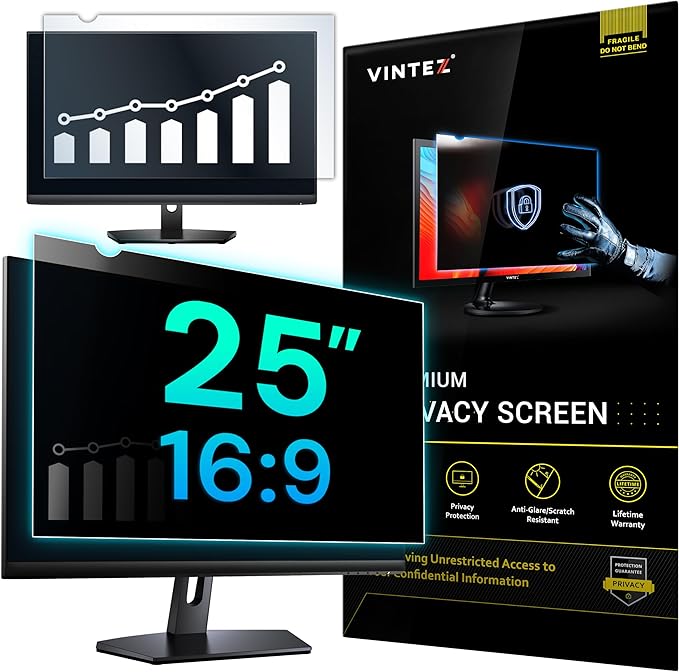 VINTEZ 25 Inch 16:9 Privacy Screen for Computer Monitor and Laptop - Anti Glare Protector Film Blue Light Filter Eye Protection - Computer Screen Privacy Shield, [1 Pack]