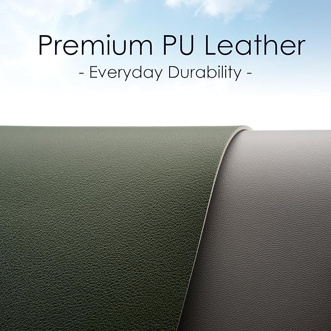WAYBER Leather Desk Pad Protector, Waterproof Mouse Pad, PU Desk Mat, Office Desk Cover, Desk Writing Mat for Office/Home/Work/Cubicle (Green/Gray) 35.4x17in