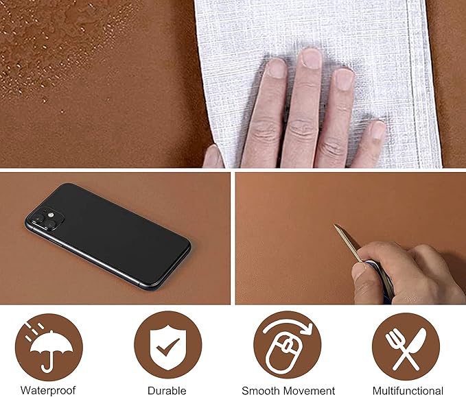 Dual Sided PU Leather Desk Pad, Mouse Pad, Office Desk Mat, Non-Slip Laptop Desk Pad, Waterproof Desk Writing Pad for Office and Home (23.6" x 11.8", Brown+Silver)