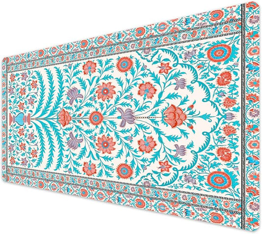 French KOKO Large Desk Mat 36" x 16.5" – Boho Floral Tapestry Mouse Pad for Keyboard & Mouse – Non-Slip Waterproof Desk Protector Aesthetic Office Pad for Women