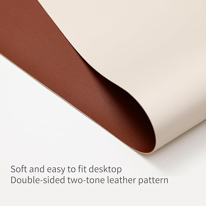 RENMTURE Double-Sided Two-Tone Faux Leather Desk mat Desktop Organization and Accessories Home and Office Large Mouse pad Game and Work (Beige/Brown, 23.6" x 13.7")