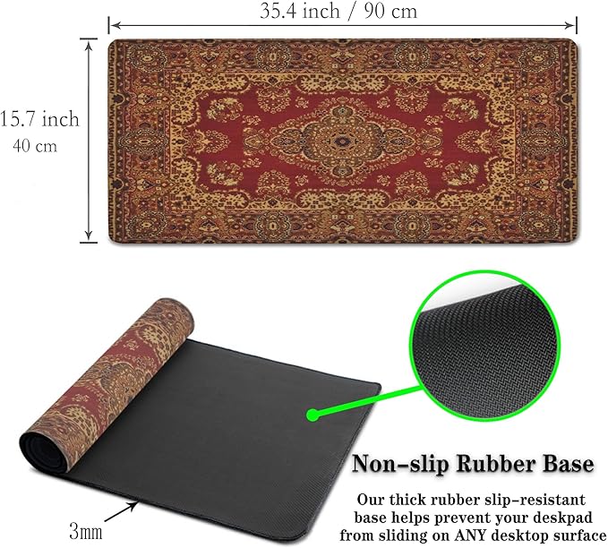 Gaming Mouse Pad Retro Boho, Large Mousepad Office Desk Mat, Work Desk Mat Non-Slip Rubber Base Waterproof with Stitched Edges, 35.4 X 15.7 inch for Work/Game/Office/Home Vintage Bohemian
