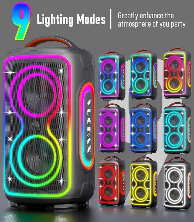 Portable Bluetooth Speaker, 240W Peak Powerful Loud Sound Party Speakers Bluetooth Wireless, Bass Boost/24H Playtime/Fast Charge/RGB Lights/TWS/ IP65 Waterproof Outdoor Speaker for Party, Beach