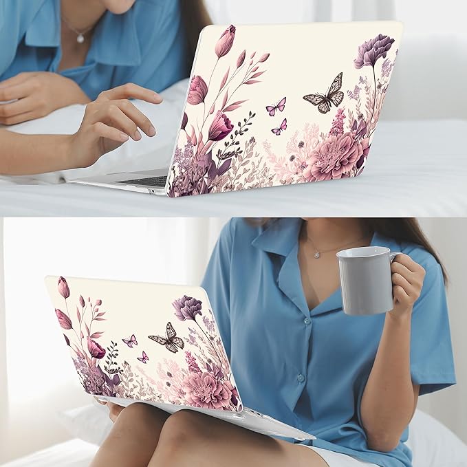 Mektron Case for MacBook Air 13 inch M1 A2337 A2179 A1932,Hard Cover 2018-2021 Air 13-inch with Touch bar, Exclusively Designed Protective Shell with Screen Protector, Butterfly Flower C074