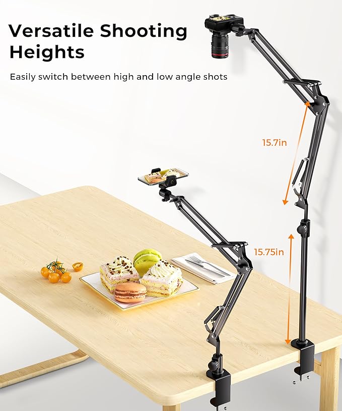 UBeesize Overhead Camera Mount with 360° Adjustable Arm & Phone Holder for TikTok Live Streaming Photography Studio Content Creation, Desk Mount for DSLR Cameras/Webcam/iPhone/Ring Light/Microphone - Image 5