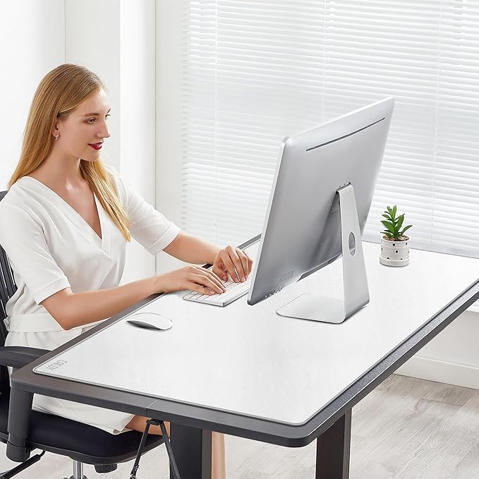 Cacoy 40" x 24" Leather Desk Pad Protector, Large Desk Mats on Top of Desks, Waterproof Computer Desk Mat XXL Keyboard Mouse Pad for Office and Home (White)