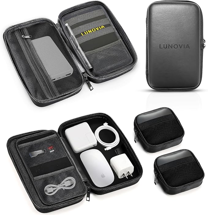Hard Shell Tech Organizer – Protective Travel Case for Cables, Chargers & Accessories | Mid-Size Electronics Organizer with Removable Pouches