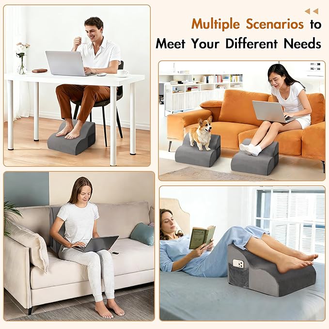 Echaprey Foot Rest for Under Desk at Work,Adjustable Under Desk Footrest Multifunctional 3-Tier Foot Stool with Non-Slip Base and Washable Cover Ergonomic Foot Stool for Office,Home,Car,Travel (Grey)