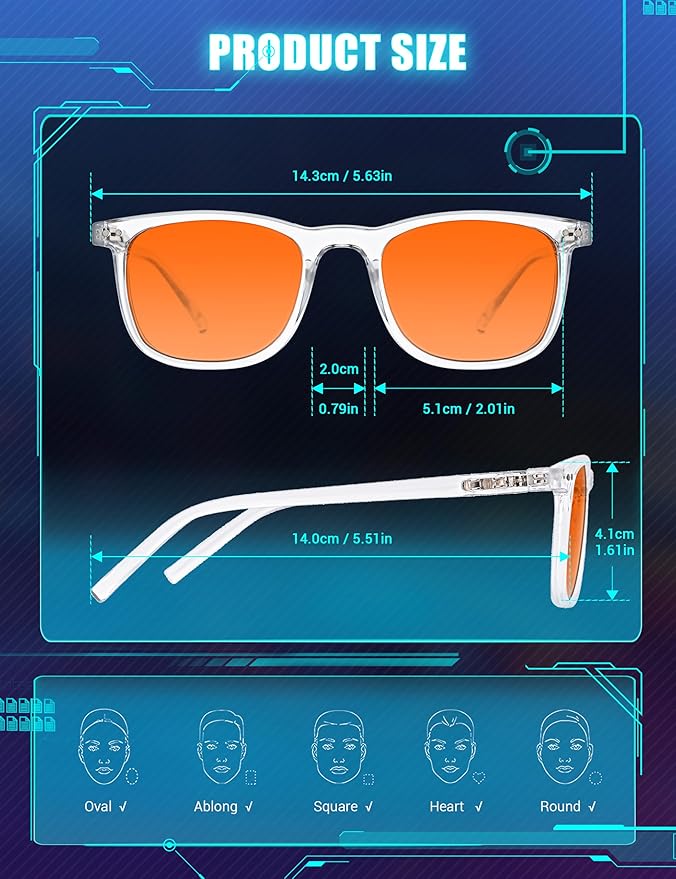 TIJN Sleep Glasses Blue Light Blocking Square Eyeglasses Dual AR Coatings for Computer Gaming Screen Fatigue & UV Protection