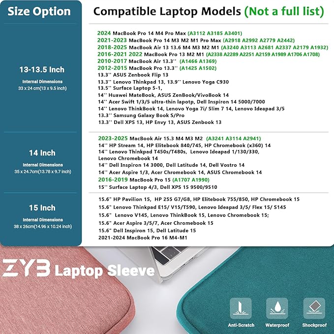 ZYB Laptop Case 15.6 Inch,Waterproof Shockproof Laptop Sleeve 15.6 Inch for Lenovo ThinkPad IdeaPad HP Dell Acer ASUS Mac Pro 16 15 etc Computer Protective Case Sleeve with Pocket&Accessory Bag-Pink