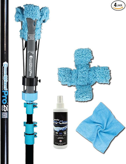 DomeWizard™ 25' Security Camera Cleaning Kit with Professional Grade Carbon Fiber Pole – Lens Cleaner for Dome, PTZ, Mini Dome & Bullet Cameras – Reusable Microfiber Mitt + 8oz Cleaning Solution by Dotworkz