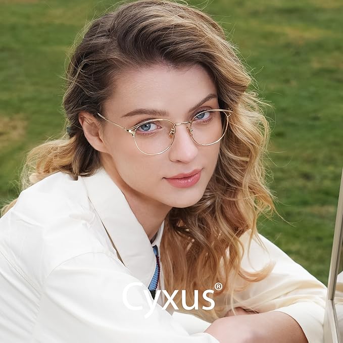 Cyxus Blue Light Glasses for Men and Women, Round Metal Frame Computer Eyeglasses for Office, Gaming, Reading 8090