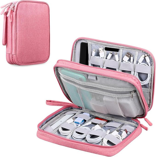 DDgro Electronic Cable Organizer Bag, Large Travel Cord Storage Case for Charger, Power Bank, Cables & Tech Accessories (Large, Dark Pink)