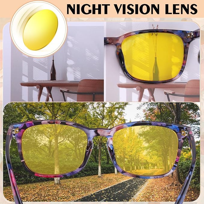 Polarized Sunglasses for Women Men, Night Driving Glasses Anti Glare Yellow Lens UV 400 for Day Night Use