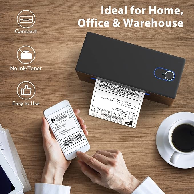 Nelko Bluetooth Thermal Shipping Label Printer, Wireless 4x6 Shipping Label Printer for Shipping Packages, Support Android, iPhone and Windows, Widely Used for Amazon, Shopify (Black)