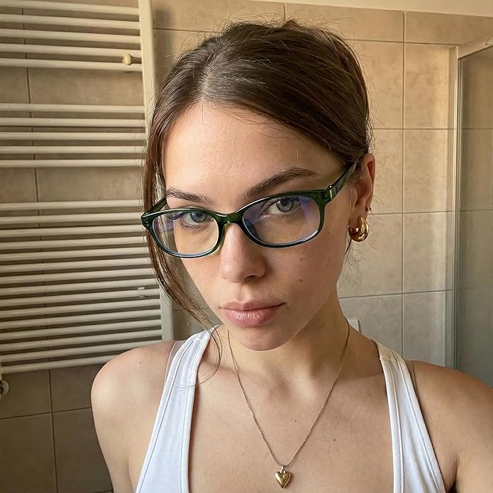 SODQW Office-Siren Blue Light Glasses for Women, Rectangle Frame, Y2K Small Eyewear, Anti Eyestrain Computer Glasses