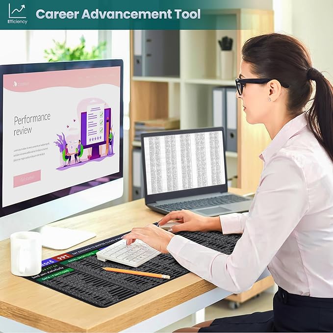 Excel Cheat Sheet Desk Pad, 31.5" x 11.8" Large Shortcuts Mouse Pad, Excel/Word/Power Point Computer Mat, Non-Slip Keyboard Shortcut and XL Gaming Desk Mat for Office Computer
