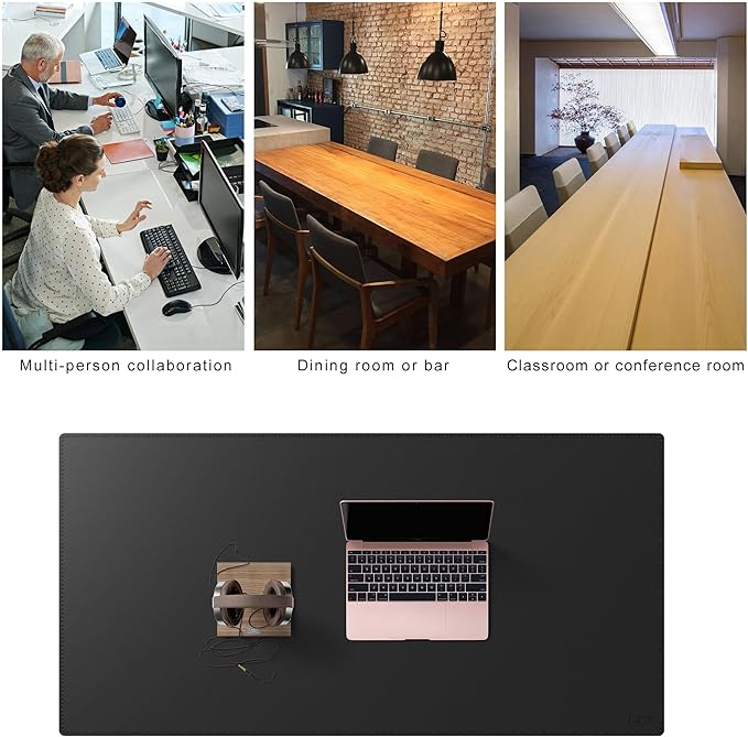 Cacoy 63" x 31.5" Extra Large Leather Desk Mat, Office Desk Pad Blotter, Oversized Mouse Pad for Home & Work, Waterproof Computer Desk Protector, Huge Gaming Desktop Mat for Keyboard & Mouse (Black)