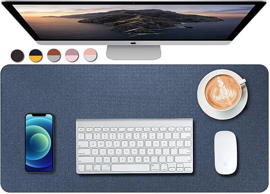 Dual Sided PU Leather Desk Pad, Mouse Pad, Office Desk Mat, Non-Slip Laptop Desk Pad, Waterproof Desk Writing Pad for Office and Home (23.6" x 11.8", Dark Blue + Yellow)