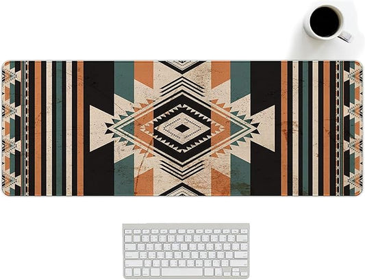 Western Desk Accessories Rug Western Mouse Pad, Vintage Aztec Rug Desk Mat for Women, Retro Native American Stuff Large Mouse Pads for Desk Cowboys XL Gaming Mats for Men 31.5x11.8