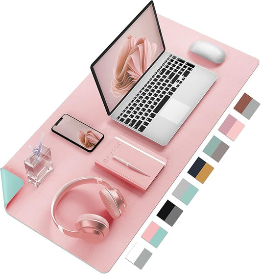 Desk Mat Large Protector Pad - Multifunctional Dual-Sided Office Desk Pad,Smooth Surface Soft Mouse Pad, Waterproof Desk Mat for Desktop, Pu Leather Desk Cover for Office/Home(Pink, 31.5" x 15.7")