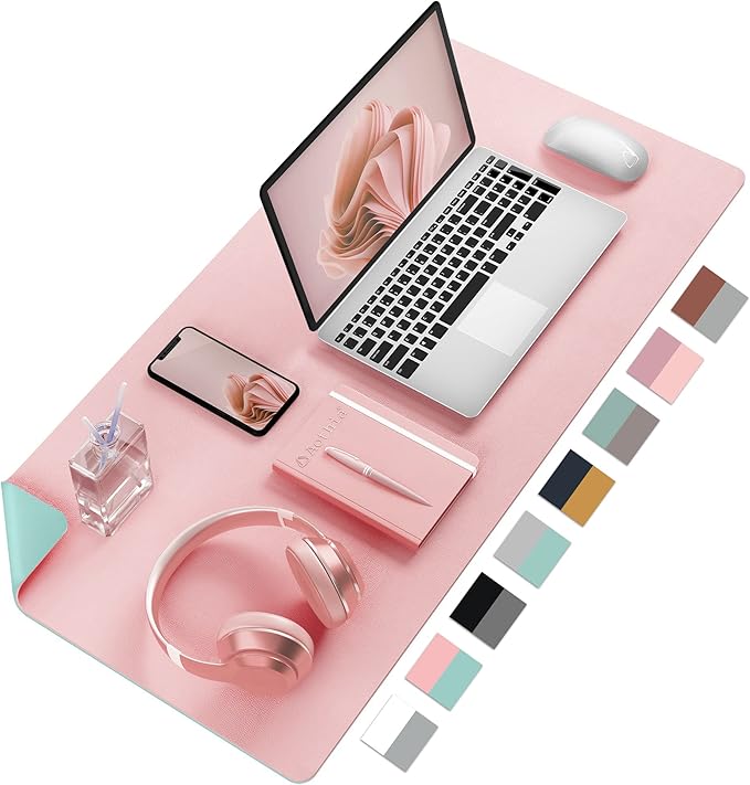 Aothia Double-Sided PU Leather Desk Pad - Non-Slip Large Mouse Pad & Desk Mat for Office, Home - Waterproof, Easy to Clean, Durable Dual-Sided Surface (23.6"x13.7", Pink)