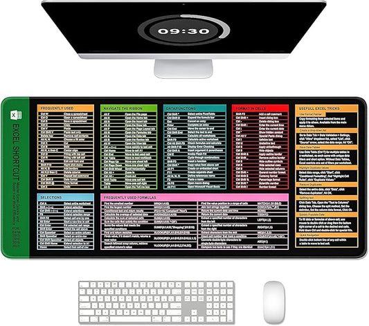 Auhoahsil Large Mouse Pad, XXL Gaming Mousepad, Desk Mat for Desktop, Thick Rubber, Big & Long Size, Stitched Edges, Full Desk Pad for Laptop & Computer, Extended 31.5 x 11.8 in, Excel Shortcut Keys