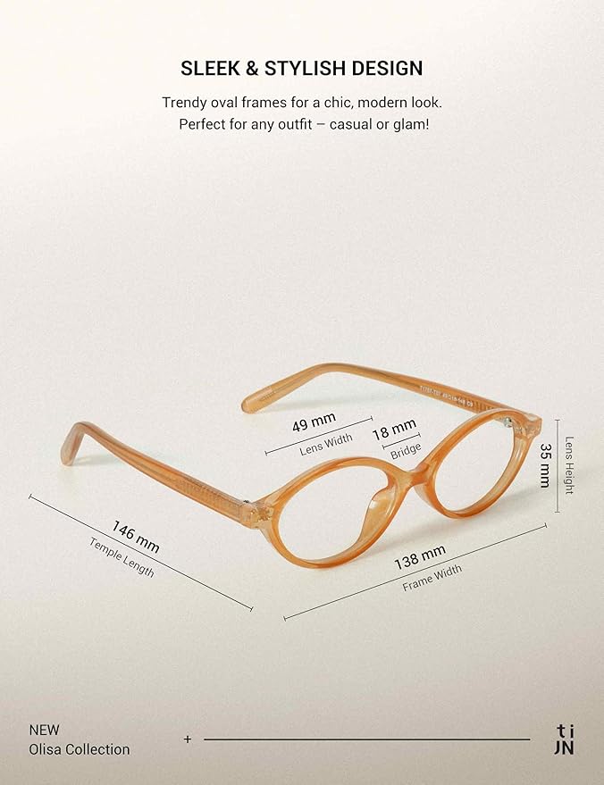 TIJN Olisa Blue Light Blocking Glasses for Women Men,Retro Oval Frame Bluelight Eyeglasses for Gaming/Computer/Screen