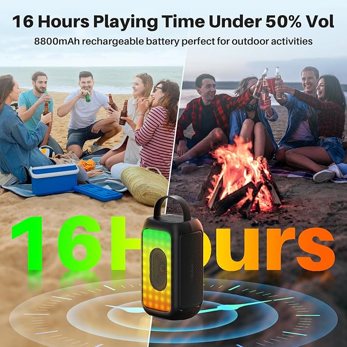 Bobtot Portable Bluetooth Speaker, 16H Playtime Wireless Speakers, Peak Singing Machine with Microphone, Magic Sound, Echo, EQ Mode (Black, with 1 Mic)