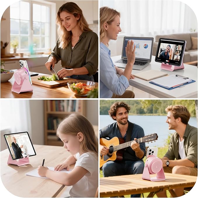 TARKARI Wireless Induction Speaker, 5 in 1 Bluetooth Speaker with 360 Rotation Cell Phone Stand and Colorful Ambient Light, Compatible with iPhone iPad Android Tablet, Birthday Gifts for Women Men