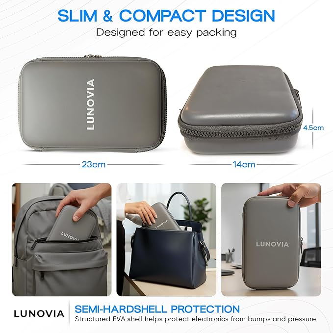 Hard Shell Tech Organizer – Protective Travel Case for Cables, Chargers & Accessories | Mid-Size Electronics Organizer with Removable Pouches