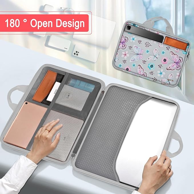 Hseok Laptop Case 13.3-14 inch Sleeve, TSA Computer Handbag Water-Resistant and Shockproof Bag Compatible with MacBook Pro/Neo 14", Mac Air/Pro 13.3" and 13"-14" Notebooks Chromebooks,Butterfly