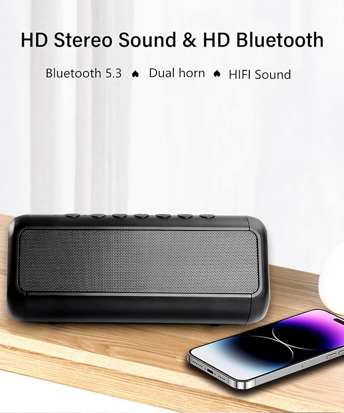 Solar Bluetooth Speaker HD Sound with 5000mAh Power Bank Function, Wireless 50H Playtime,BT5.3,TWS Pairing,IPX6 Waterproof,for Home/Outdoor/Run/Hiking/Travel/Riding/Beach/Camping/Office/Room