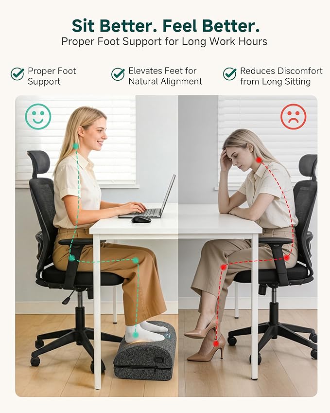 Snailax Footrest Massager with Adjustable Vibrating Heat, Ergonomic Footrest for Desk & Office, Foot Massager for Relaxation, Stress Relief & Circulation Boost, Product for Office Workers