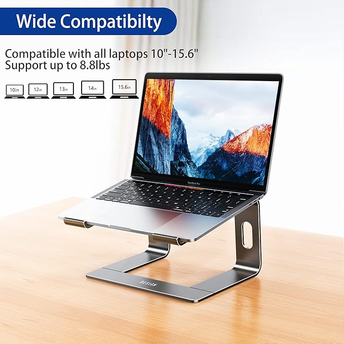 BESIGN LS03 Aluminum Laptop Stand, Ergonomic Detachable Computer Stand, Notebook Holder, Laptop Mount Compatible with Air, Pro, Dell, HP, Lenovo More 10-15.6" Laptops, Gray