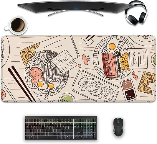 Japanese Ramen Sushi Food Desktop Mouse Pad Desk Pad,Mouse Mat for Desk Mat with Keyboard and Mouse,Gaming Mouse Pads Mousepad for Office Home Work(27.5X11.8 in)