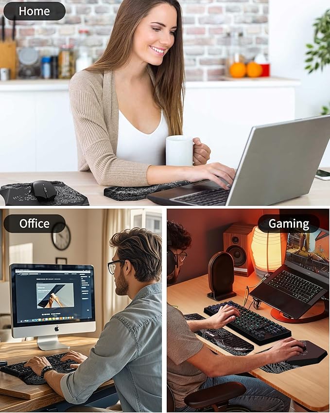 Ergonomic Mouse Pad and Keyboard Wrist Rest Support Set, Massage Design Mousepad for Carpal Tunnel Pain Relief, Memory Foam, Non-Slip PU Base for Computer Desk, Kanagawa Japanese Sea Wave