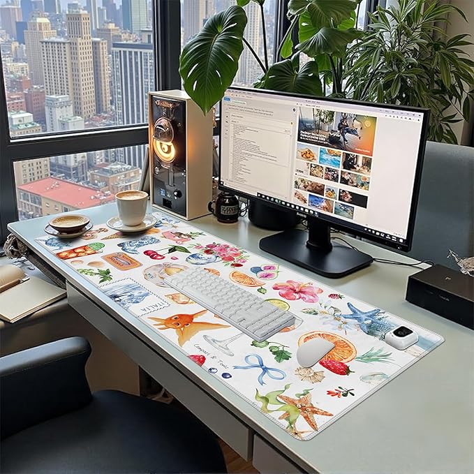 Baziabbo Desk Mat,XXL Extended Large Mouse Pad,Gaming Mousepad with Stitched Edge,Non-Slip Rubber Base Keyboard Desk Pad for Home Office Study Game