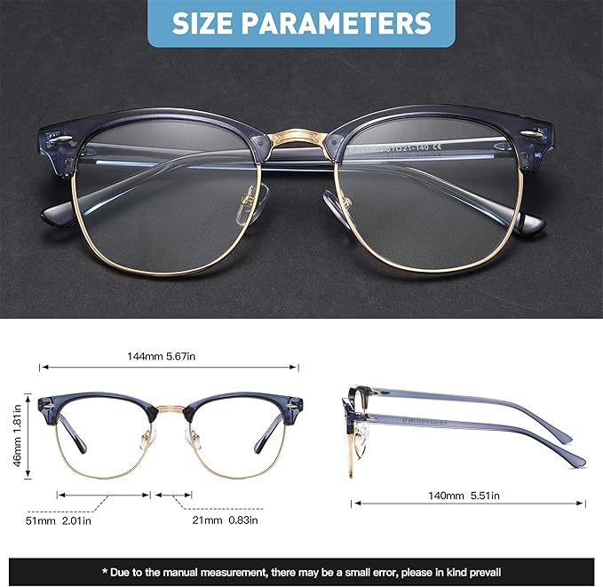 Blue Light Blocking Glasses Vintage Half Frame UV Clear Lens Anti Eyestrain Computer Gaming Glasses for Men Women