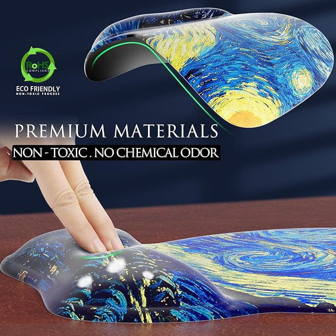MROCO Ergonomic Mouse Pad with Gel Wrist Rest, Smooth Wrist Support Surface, Non-Slip PU Base for Pain Relief, Comfortable Mousepad for Computer, Laptop, Office & Home, 9.4 x 8.1 in, Starry Night